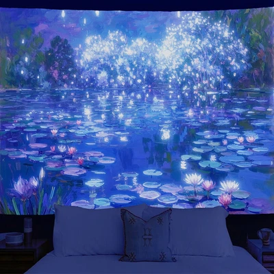 Tapiz de lirio de agua Monet lavable decoración de pared como regalo para niños, amigos, familia Foto 1 de 4