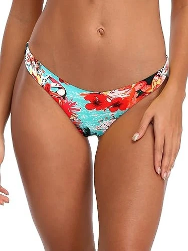 Parte inferior de bikini descarada para mujer RELLECIGA, azul floral, XL Foto 1 de 4