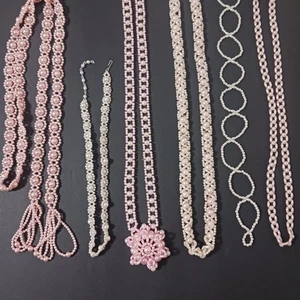 Vtg Lot of 6 Handmade Beaded Necklaces Plastic Faux Pearls Costume Jewelry Pink - Foto 1 di 8