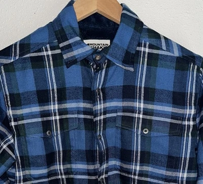 Mountain Khakis Flannel Shacket Mens Small Blue Plaid Fleece Lined Button Up - Image 1 of 4