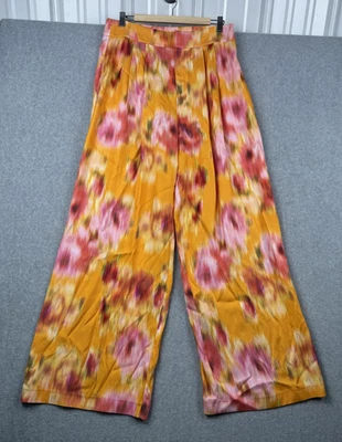 Ted Baker Pants Size 4 Womens 10 Orange Pink Floral Wide Leg High Rise Flowy NEW - Image 1 of 4