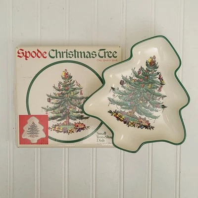 Vintage SPODE England Christmas Tree Small Tree-Shaped Dish Spoon Rest w. Box - Image 1 of 4