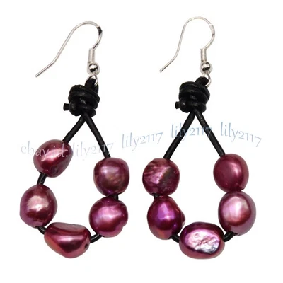 Pendientes colgantes multicolores de agua dulce barroca perla cuero negro cuerda 9-10 mm Foto 1 de 4