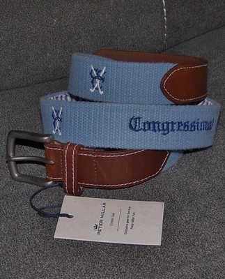 NUEVO PETER MILLAR Cinturón de Golf de Lona Bordada CONGRESO COUNTRY CLUB 36 Azul Foto 1 de 4