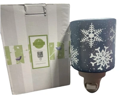 Calentador de cera Scentsy caída copos de nieve enchufable luz nocturna azul blanco bombilla de 15 W nuevo en caja Foto 1 de 4