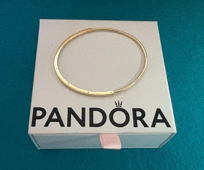 Pandora Signature 14k Solid Gold I-D Bangle Bracelet Size 6.9 in Box - Image 1 of 2