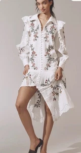 Anthropologie Langarm V-Ausschnitt Ösen Midi Maxikleid Blumenstickerei XL NEU - Bild 1 von 11