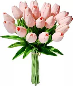 20Pcs Light Pink Artificial Tulip Silk Fake Flowers 13.5" for New Year Spring Mo - Picture 1 of 12