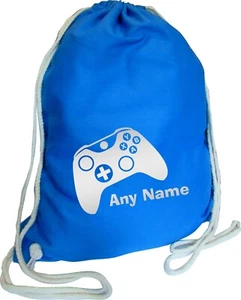 Video Game Print Personalised BLUE COTTON Kids Childs School Sports Gym PE Bag - Picture 1 of 12