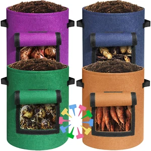 400G Thickest 4 Pack 10 Gallon Multi Colored Potato Growing Bags with Plant Tags - Picture 1 of 12