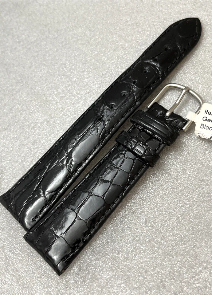 DeBeer PARIS Men Watch Strap 20 x 16 Black Genuine Crocodile Shiny Gloss - Image 1 of 4