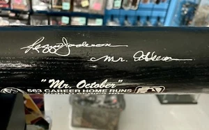 Reggie Jackson Autographed Rawling Three Team Bat Enscribed “Mr. October” JSA - Picture 1 of 7