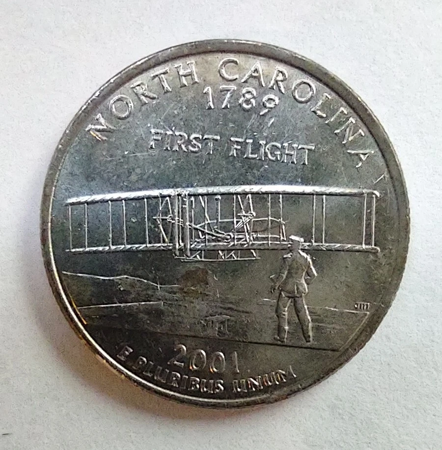 2001-D Washington North Carolina 1st Flight 25C Clad Error 50 State Quarter Prgm - Image 1 of 3