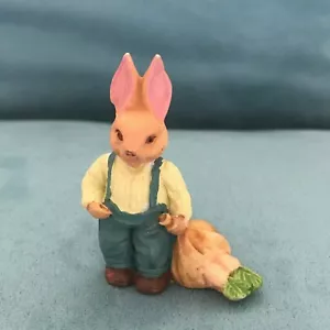 VTG TINY Papa Easter Rabbit Overalls Carrots Figurine Miniature Statue 2” *936 - Picture 1 of 2
