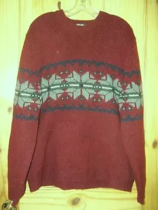 Maglione girocollo Eddie Bauer in lana color vino screziato fiocco di neve, uomo L - Foto 1 di 5
