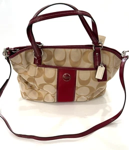 Coach F28208 Khaki / Black Cherry Signature Convertible Crossbody Shoulder Tote - Picture 1 of 15