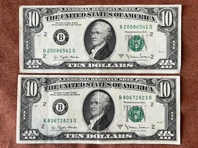(Lot of 2) 1977 A 10 Dollar Bills *OFF CENTER & CRISP!* - Image 1 of 2