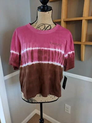 BEBE Sport женщин галстук краситель коротким рукавом укороченный футболка коричневый розовый размер M новый с Ярлыками - Изображение 1 из 4