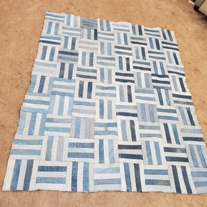 Upcycled Denim Quilt Top 75"x60" Handmade Patchwork Blue Jeans Rustic Farmhouse - Picture 1 of 8