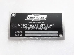 Chevrolet Division Chassis Serial Number Data Plate For Chevrolet Vintage Cars - Picture 1 of 7