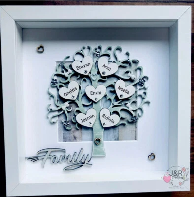 Personalised 3D Box Frame Family Tree Gift Unique Keepsake Home Art Decor - Image 1 of 3