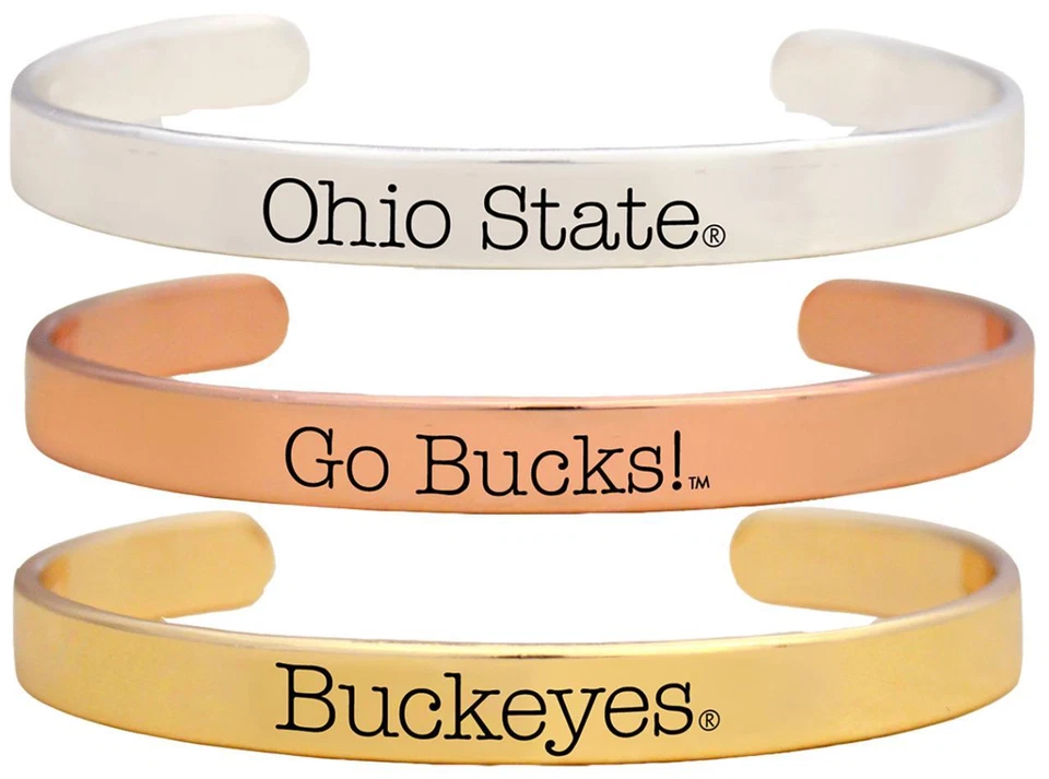 Ohio State Buckeyes Go Bucks Tri Tone Bangle Bracelet Set Choose 1 or 3 OSU - Image 1 of 1