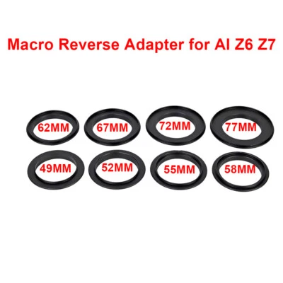 Anillo adaptador de lente macro inversa 49/52/55/58/62/67/72/77 mm para montaje NIKON Z Foto 1 de 4