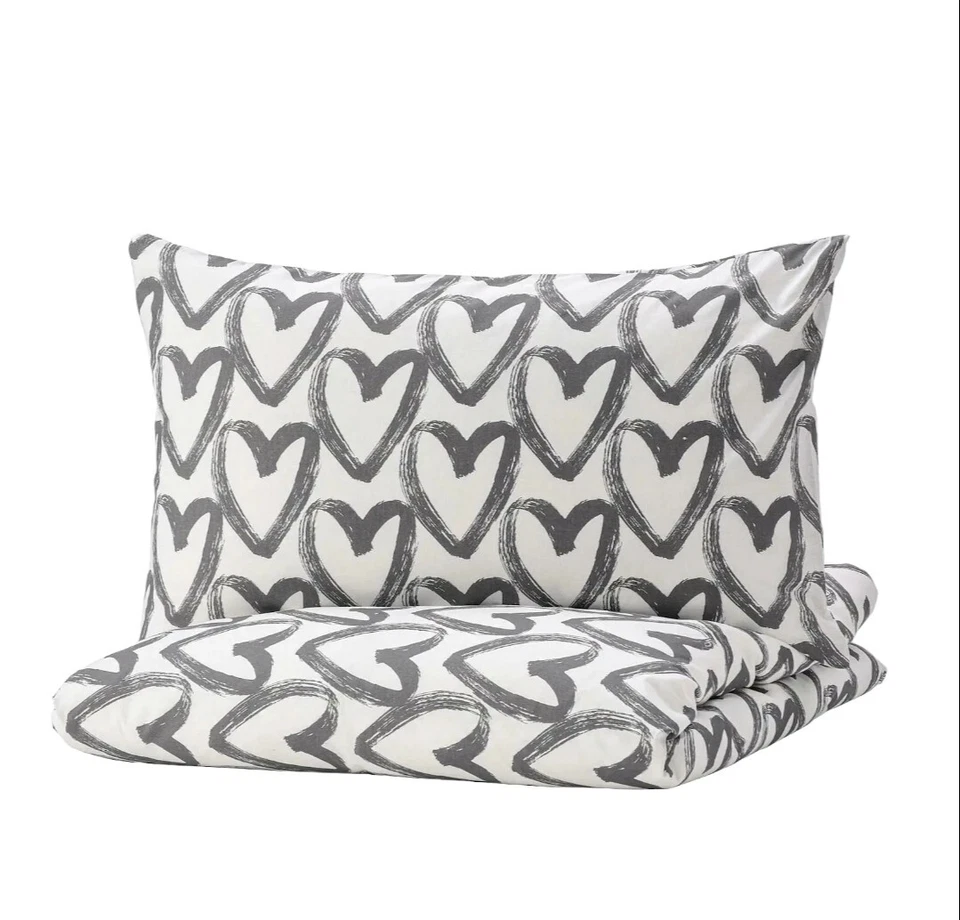 Ikea LYKTFIBBLA Twin Duvet cover and pillowcase white/gray - 304.664.03