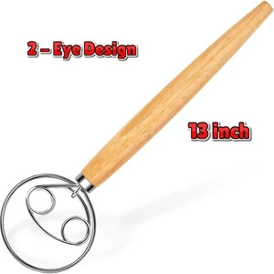 Danish Dough Whisk Stainless Steel Bread Mixer with Wood Handle Baking Tool - Picture 1 of 7