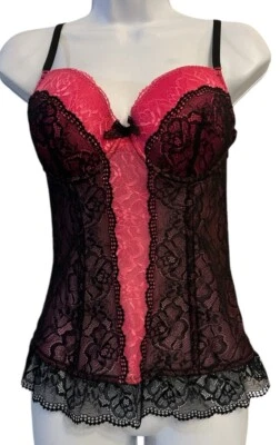 Lencería Bustier Fredrick’s of Hollywood Encaje Negro y Rosa Completo Sin Tirantes Talla M Foto 1 de 4