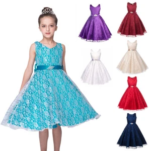 Flower Girls Lace Princess Dress Birthday Wedding Pageant Party Dresses Gown UK - Picture 1 of 29