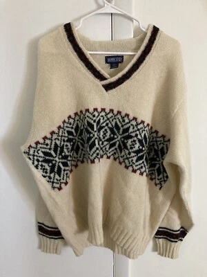 Suéter Lands End Vintage Grande Lana Nylon Cuello Redondo Pullover Nordic Fair Isle Foto 1 de 4