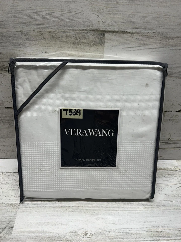 Juego de Edredón Reversible Vera Wang Waffle Stripe Queen, Blanco Nuevo Foto 1 de 4