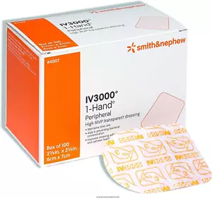 Aderezos transparentes Smith & Nephew IV3000 1 mano 2-3/8"X2-3/4", paquete de 10 Dre - Imagen 1 de 12