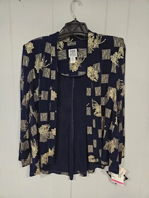 R & M Richards маленький открытый передний вечер куртка синий золотой цветы размер 12 новый с Ярлыками  - Изображение 1 из 4