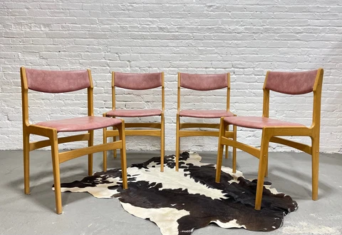Mid Century MODERN Oak DINING CHAIRS Pink Upholstery, Set of 4 Cover
