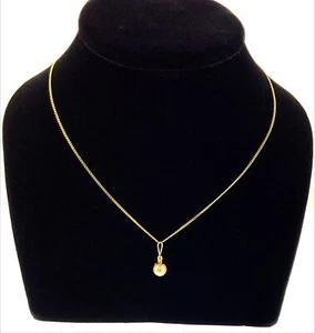18K Solid Gold Link Curb Chain Pearl Charm Pendant Necklace Cadena de Oro Perla - Picture 1 of 5