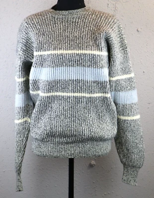 Suéter De Colección Liz Claiborne Para Mujer Grande 100% Lana Tejido Gris Azul Crema Rayas Foto 1 de 4