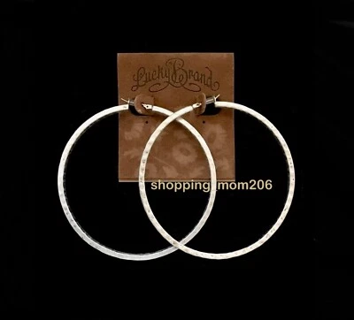 Lucky Brand Matte Silver Tone Hammered Hoop Earrings 2 1/2" - Image 1 of 3