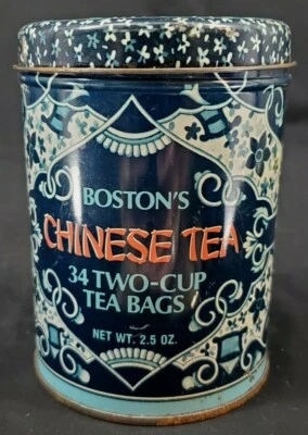 VINTAGE ~ Té chino de Boston - 34 bolsas de té de dos tazas lata de metal alrededor de 1950 (A) Foto 1 de 4
