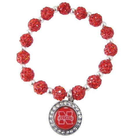 Nebraska Cornhuskers Red Jeweled Beads Crystal Stretch Bracelet Bling Jewelry NU Cover