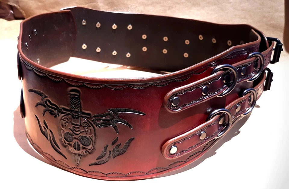Cinturón Steampunk Seven Rivers, Caoba, Herrajes de Metal Sólido, Cintura 37"-42" Foto 1 de 4