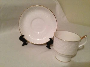 Crown Staffordshire Tea Cup & Saucer- white with gold trim - Picture 1 of 2