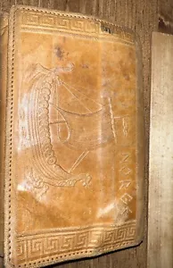 Vintage Egyptian Painted + Tooled Leather Wallet Billfold + Surprise Coin Egypt - Picture 1 of 8