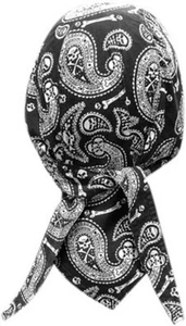 Black Skull Paisley Head Wrap Bandanna Sweatband Durag Capsmith Biker - Picture 1 of 1