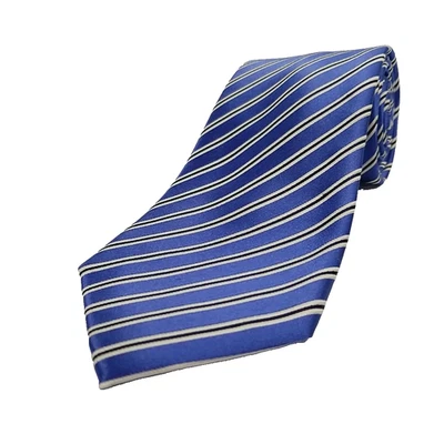 Corbata de lujo Countess Mara azul blanco a rayas seda 60" x 3,25" ¡Envío rápido! Foto 1 de 4