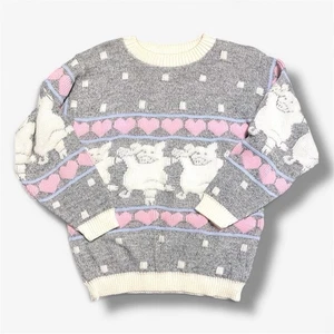 Maglione vintage anni 80 Arielle maiali danzanti con cuori maglia accogliente taglia small - Foto 1 di 13