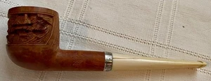 Vintage pipe,carved wooden bowl,sterling ring,celluloid stem,Asian designs - Picture 1 of 6