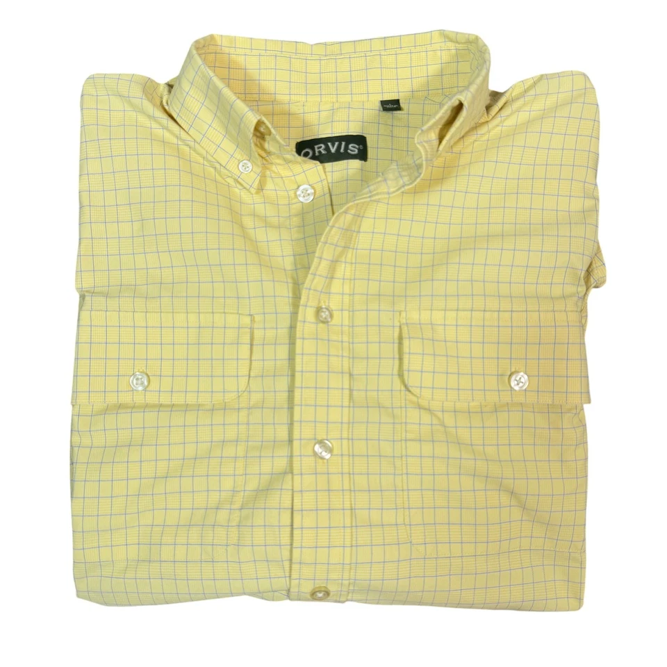 Camisa ORVIS Para Hombres Manga Larga Con Botones Amarillo Azul Bolsillo a Cuadros Talla Grande Foto 1 de 4