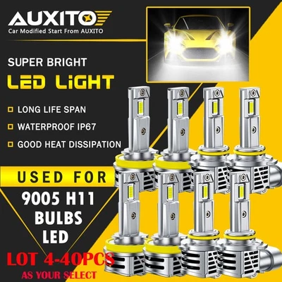 4-40PC AUXITO H11 9005 LED Headlight Super Bright Bulbs Kit 6500K White High/Low - Image 1 of 4